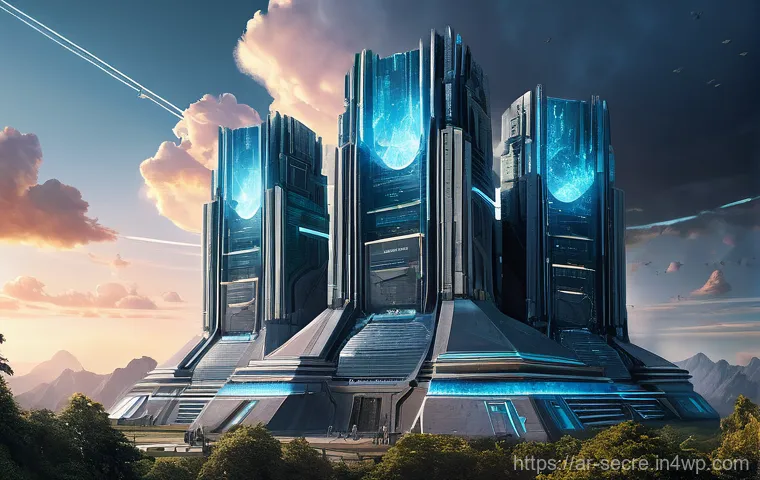 클라우드 보안 아키텍처 모범 사례 - **Prompt:** A majestic, futuristic cloud fortress standing tall against a digital sky, symbolizing i...