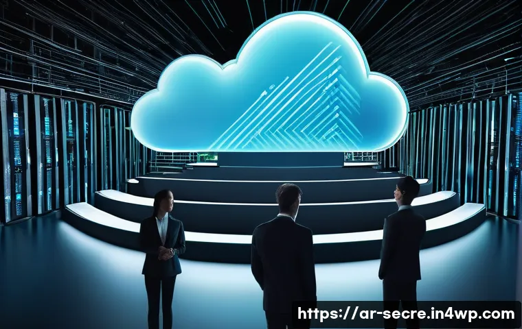 퍼블릭 클라우드 보안 아키텍처 특징 - **Prompt 1: Cloud Security - Shared Responsibility**
"A visually striking, modern digital art im...