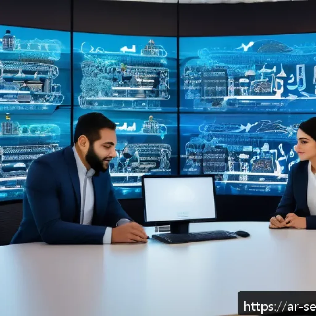 클라우드 보안 아키텍처와 서드파티 관리 - A modern, high-tech cloud computing environment set in a Middle Eastern office with Arabic calligrap...
