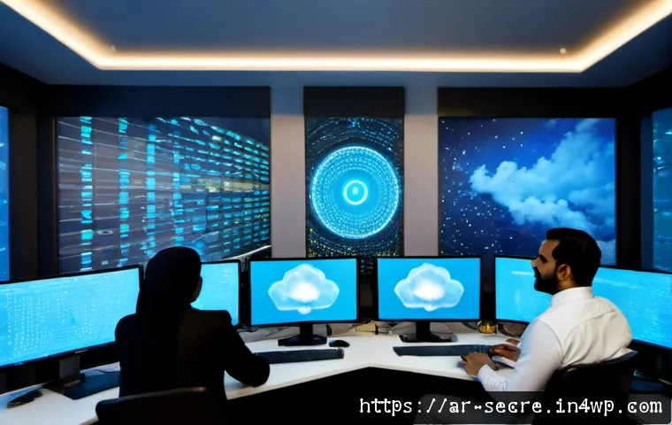 클라우드 보안 아키텍처에서의 멀티클라우드 전략 - Photorealistic modern cybersecurity operations center in Riyadh, Saudi Arabian cloud security archit...
